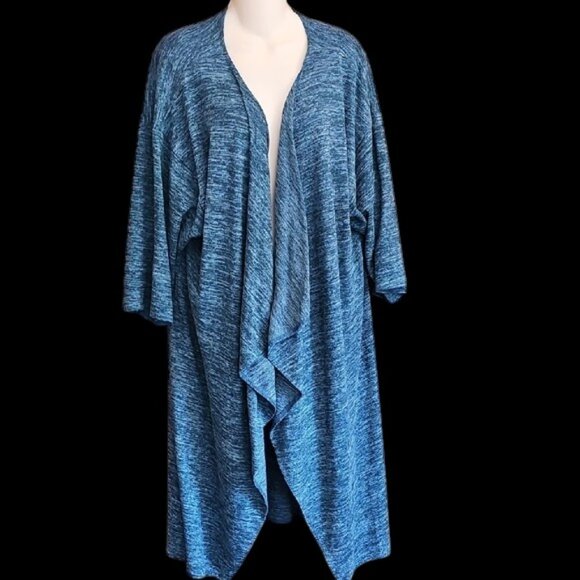 LuLaRoe Blue Duster Cardigan long open front 3/4 sleeves Large Made in USA - Picture 3 of 11
